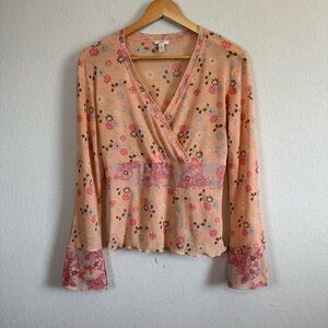 J. Jill Floral Wrap Blouse in Peach and Pink